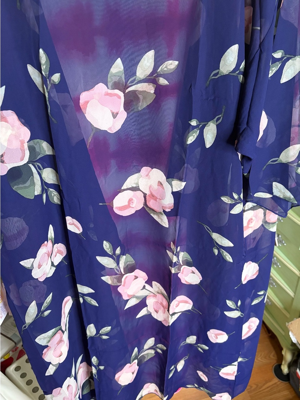 LuLaRoe Navy Floral Kimono with Pink Roses